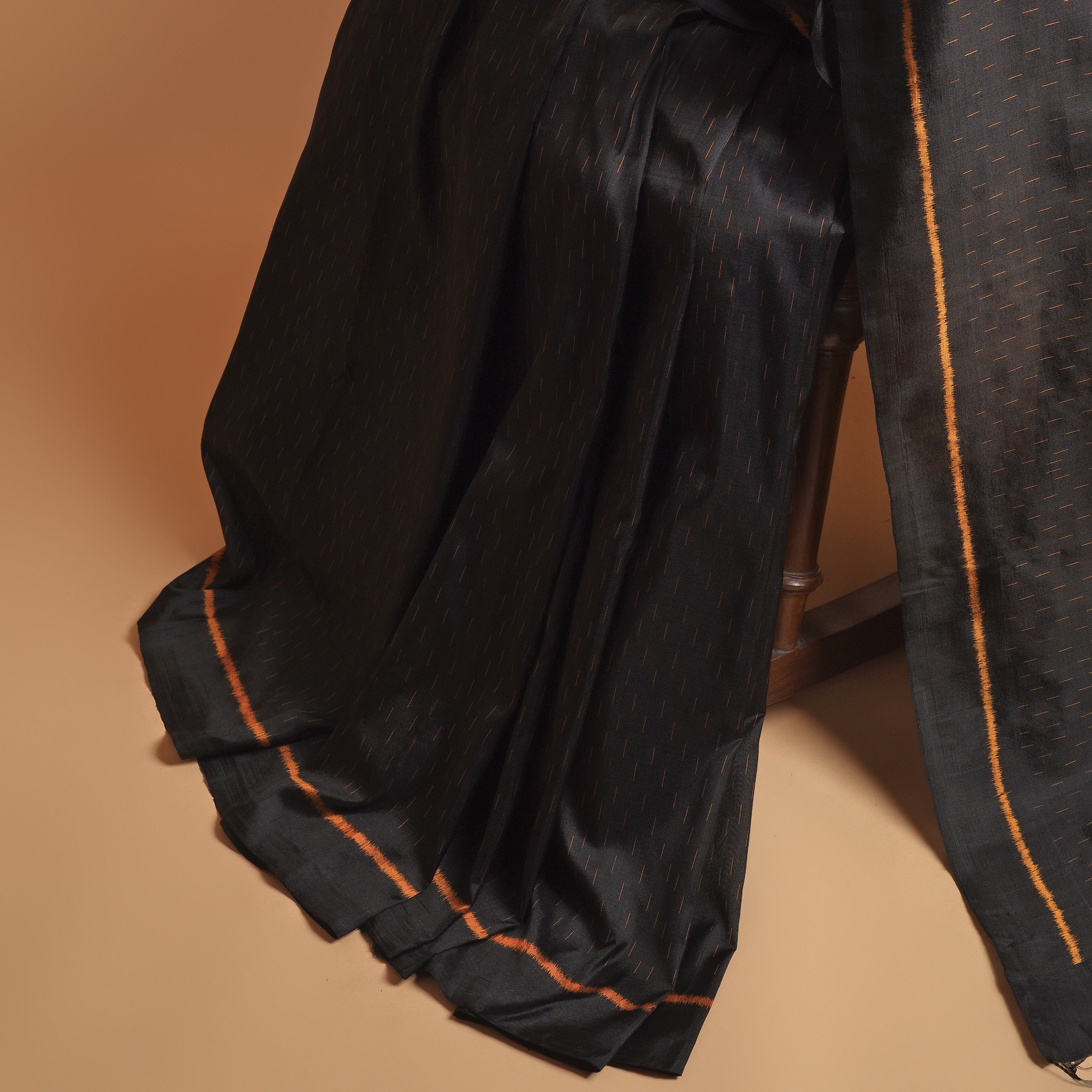 SHUNYA Ikat Silk Handwoven Sari - Black