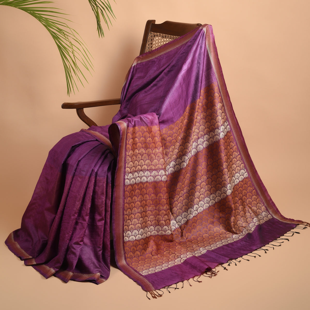 JHOTI Handwoven Tussar Silk Saree - Purple