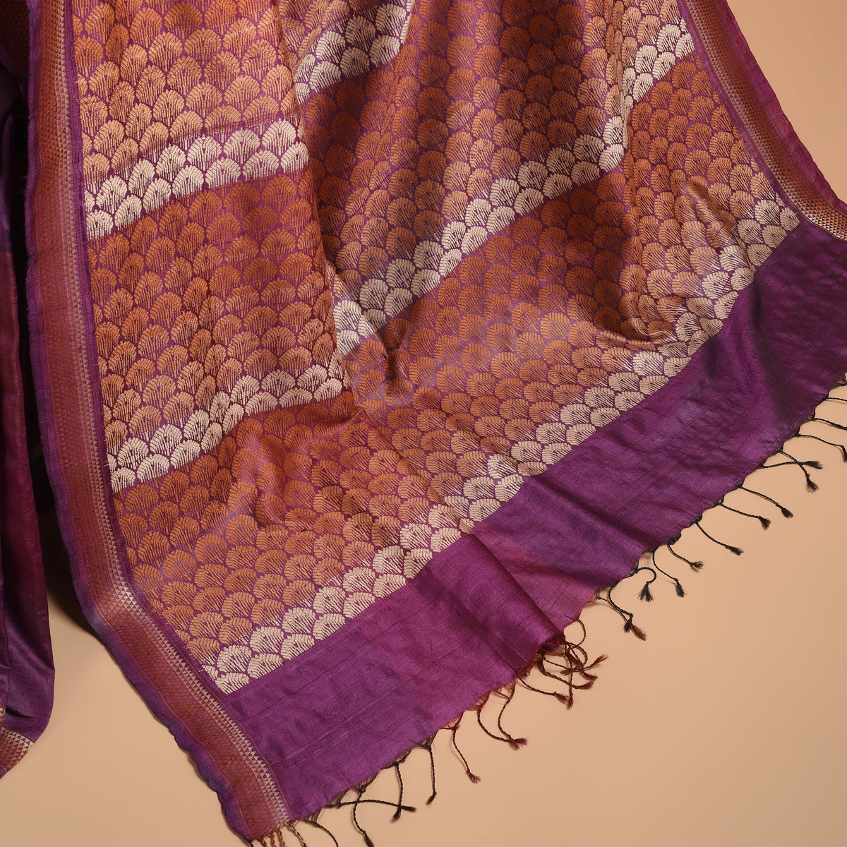 JHOTI Handwoven Tussar Silk Saree - Purple