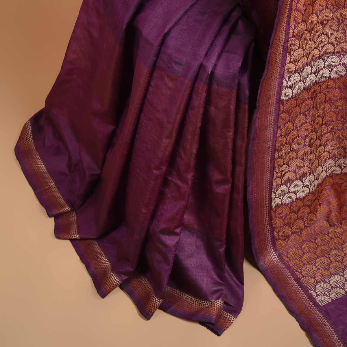 JHOTI Handwoven Tussar Silk Saree - Purple