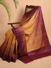 Ikat Tussar New Bijli Handwoven Silk Saree - Gold - Vriksh Designs
