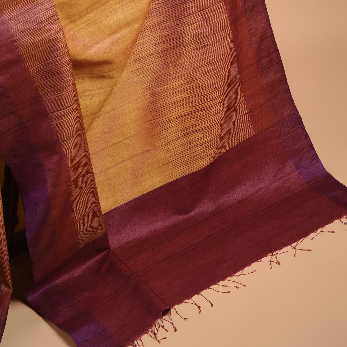 Ikat Tussar New Bijli Handwoven Silk Saree - Gold - Vriksh Designs