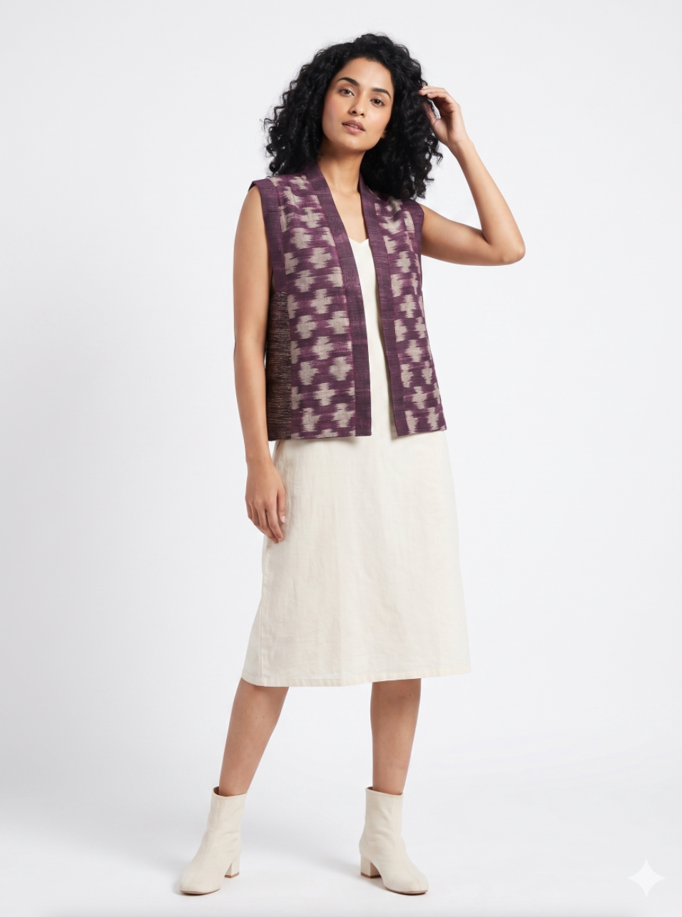 Handwoven Ikat Tussar Silk Vest-  Purple