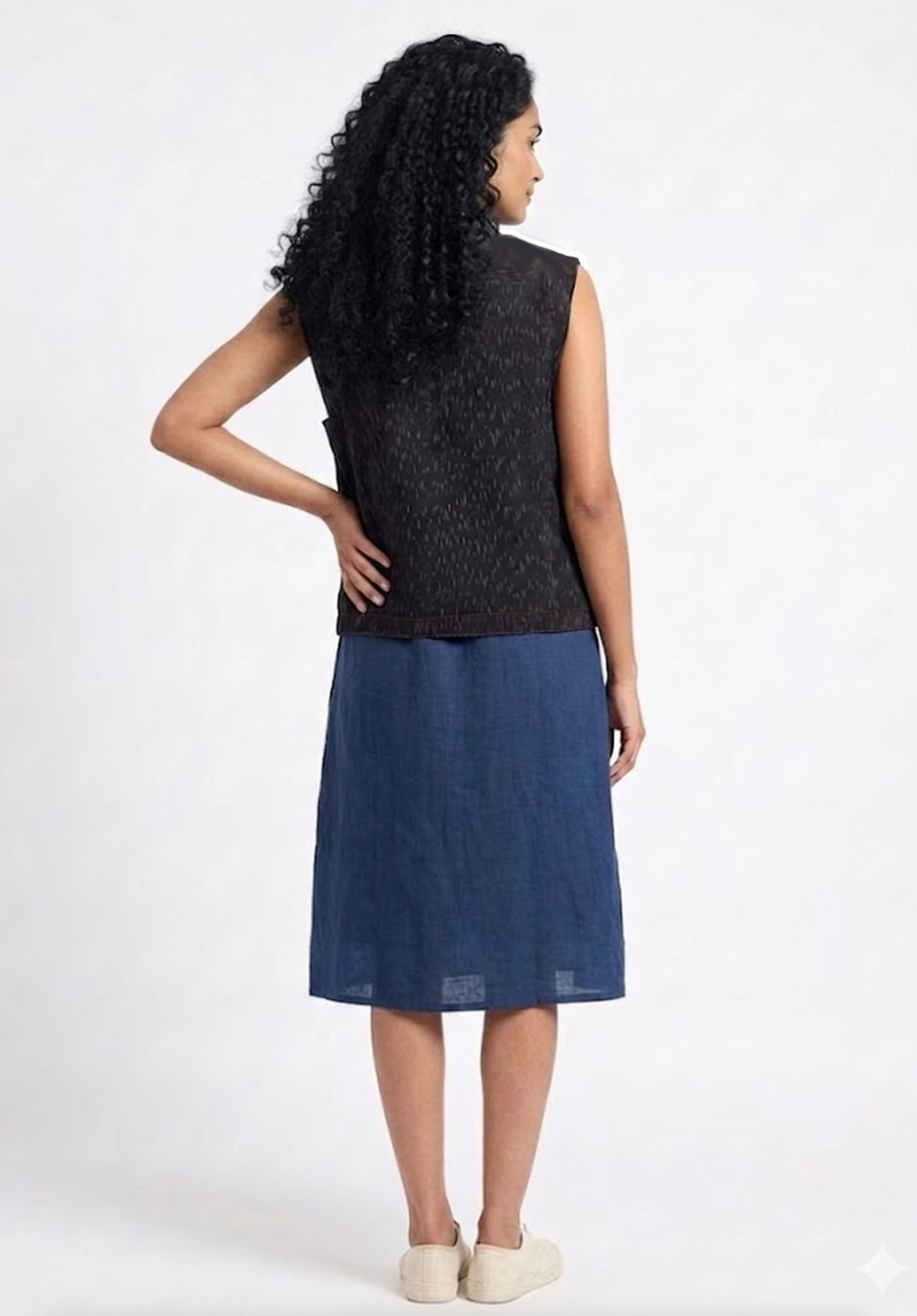 Handwoven Ikat Tussar Silk Vest-  Indigo