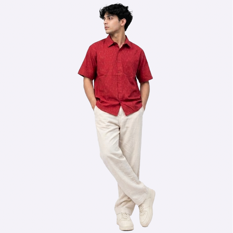 Handwoven Cotton Unisex Shirt - Red