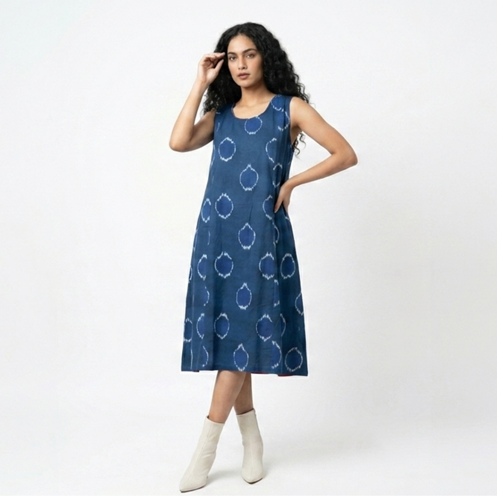 Handwoven Cotton Slip Dress- Cerulean