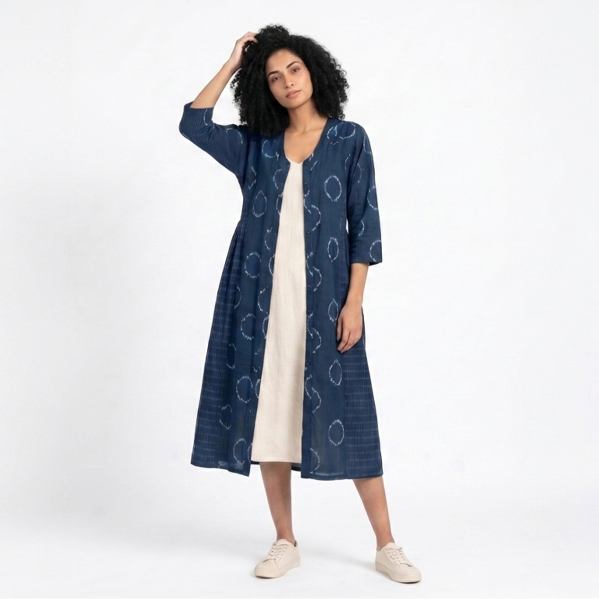 Handwoven Cotton Gathered Dress - Cerulean