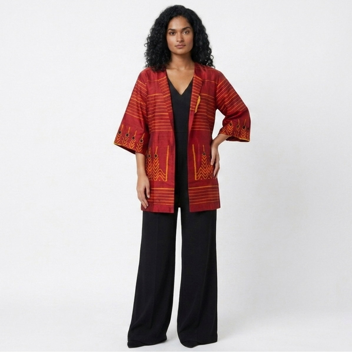 Handwoven Ikat Silk Reversible Jacket- Red
