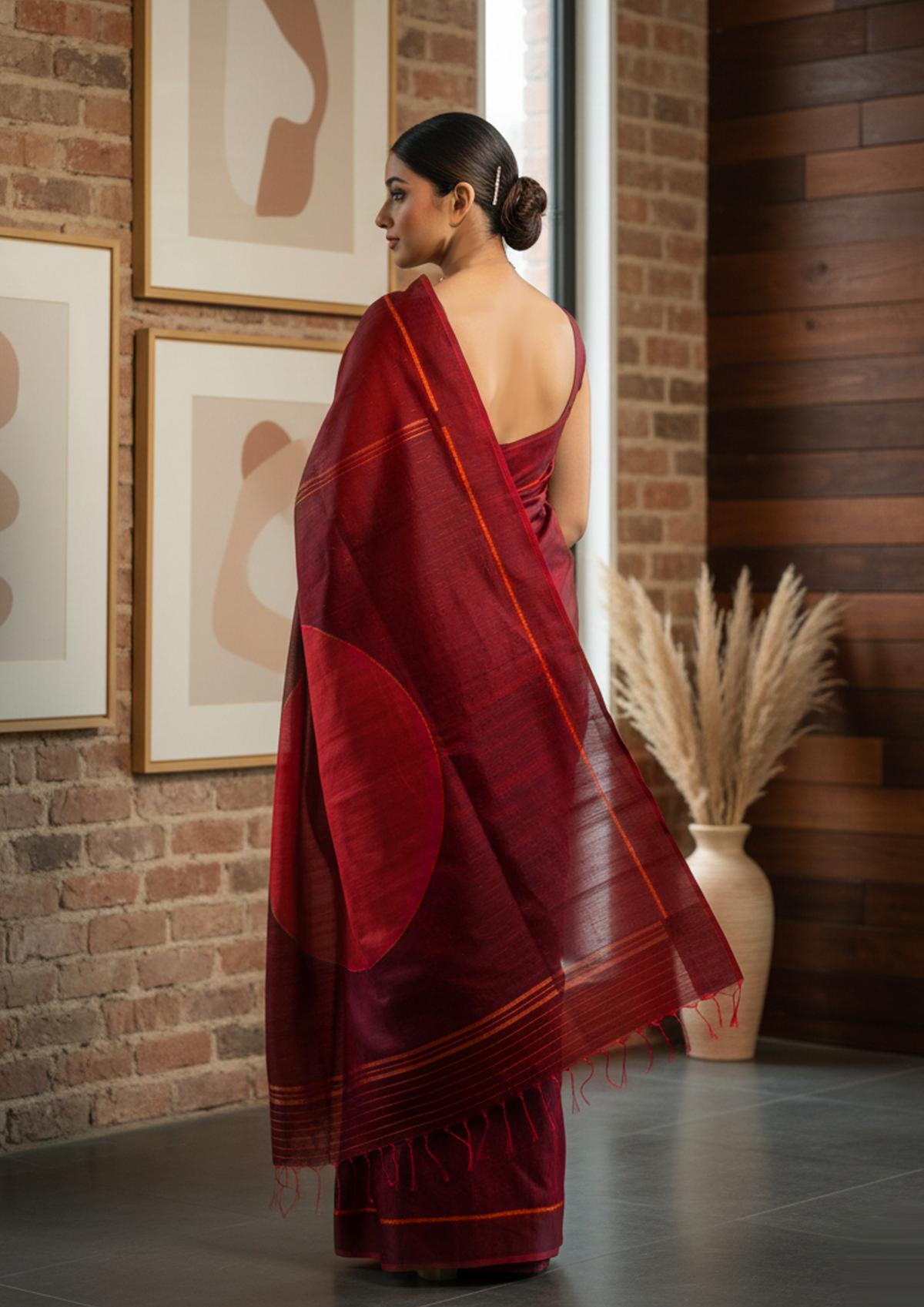 Shunya Ikat Silk Handwoven sari- Maroon Red