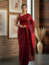 Shunya Ikat Silk Handwoven sari- Maroon Red