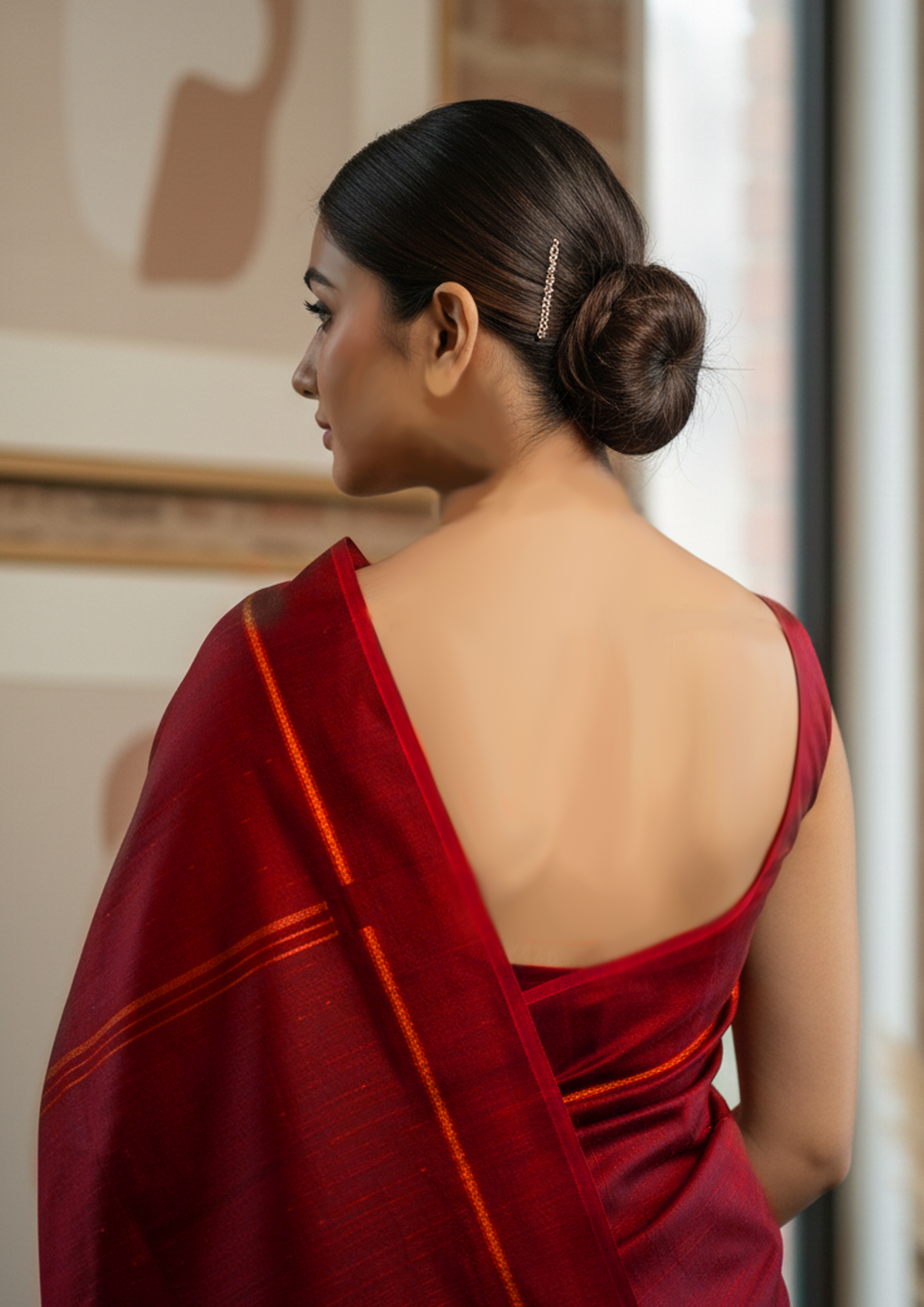 Shunya Ikat Silk Handwoven sari- Maroon Red