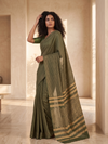 DABU  Small Checks Tussar Silk Sari - Green