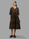 Handwoven Ikat Silk Anarkali Dress- Black