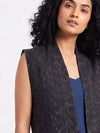 Handwoven Ikat Tussar Silk Vest-  Indigo