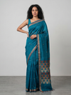 BHOR Handwoven Tussar Silk Saree - Teal Blue