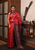 BOMKAI Handwoven Tussar Silk Saree - Red - Vriksh Designs