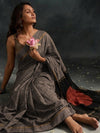 SHUNYA Ikat Silk Handwoven Sari - Silver Black