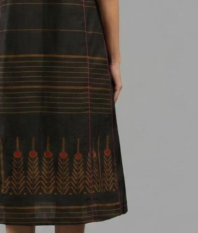 Handwoven Ikat Silk Anarkali Dress- Black