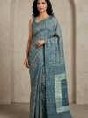 DABU Lahriya  Tussar Silk Sari - indigo