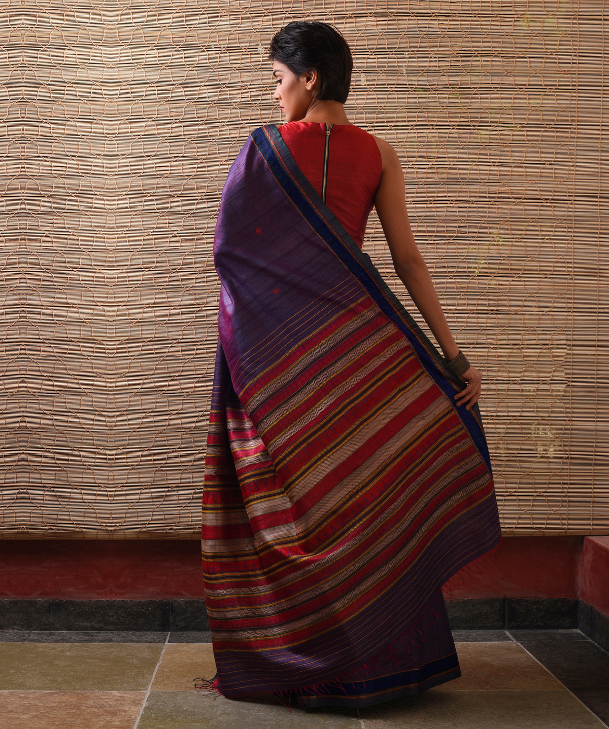 DONGRIA Tussar Silk Saree - Aubergine