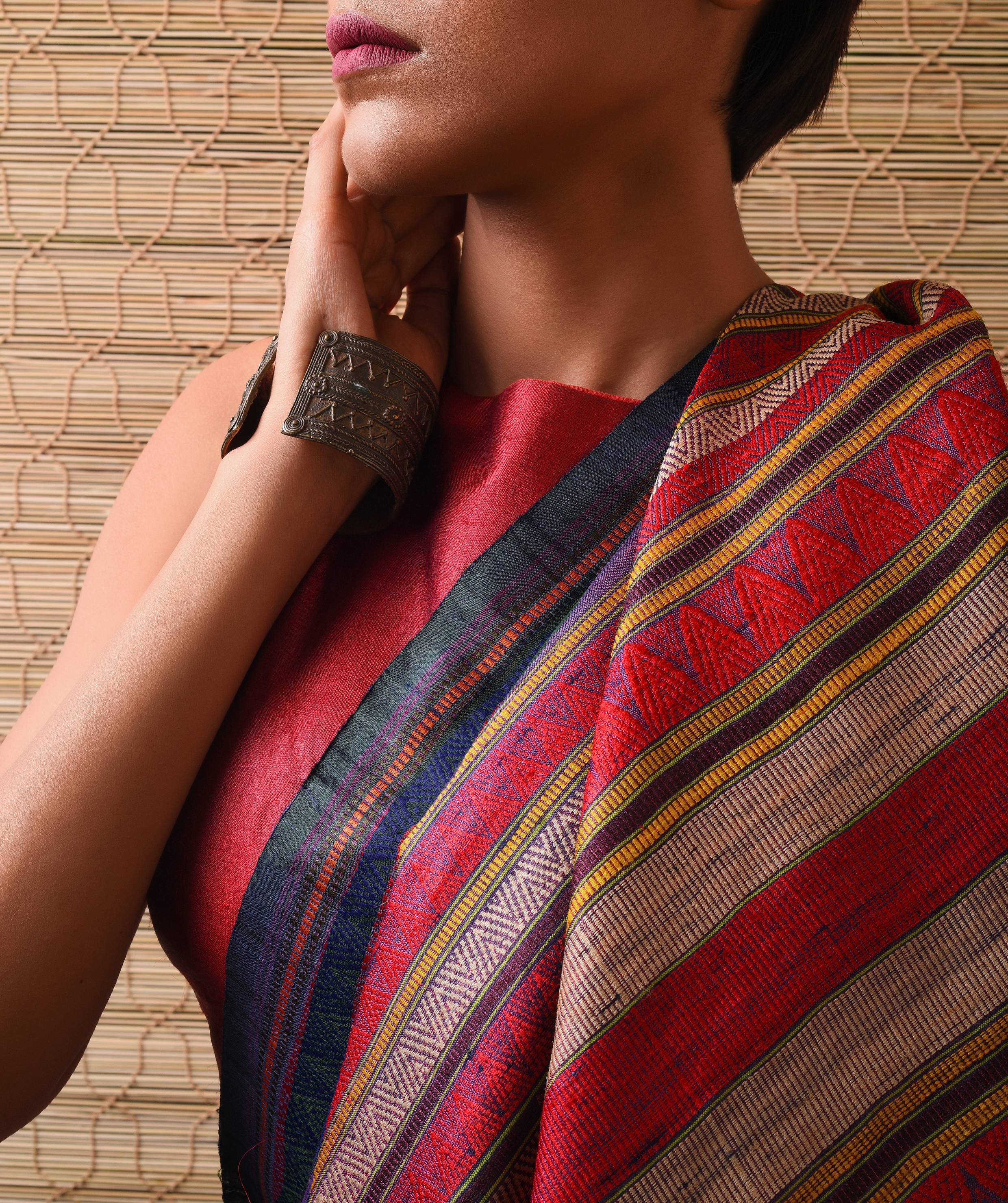 DONGRIA Tussar Silk Saree - Aubergine