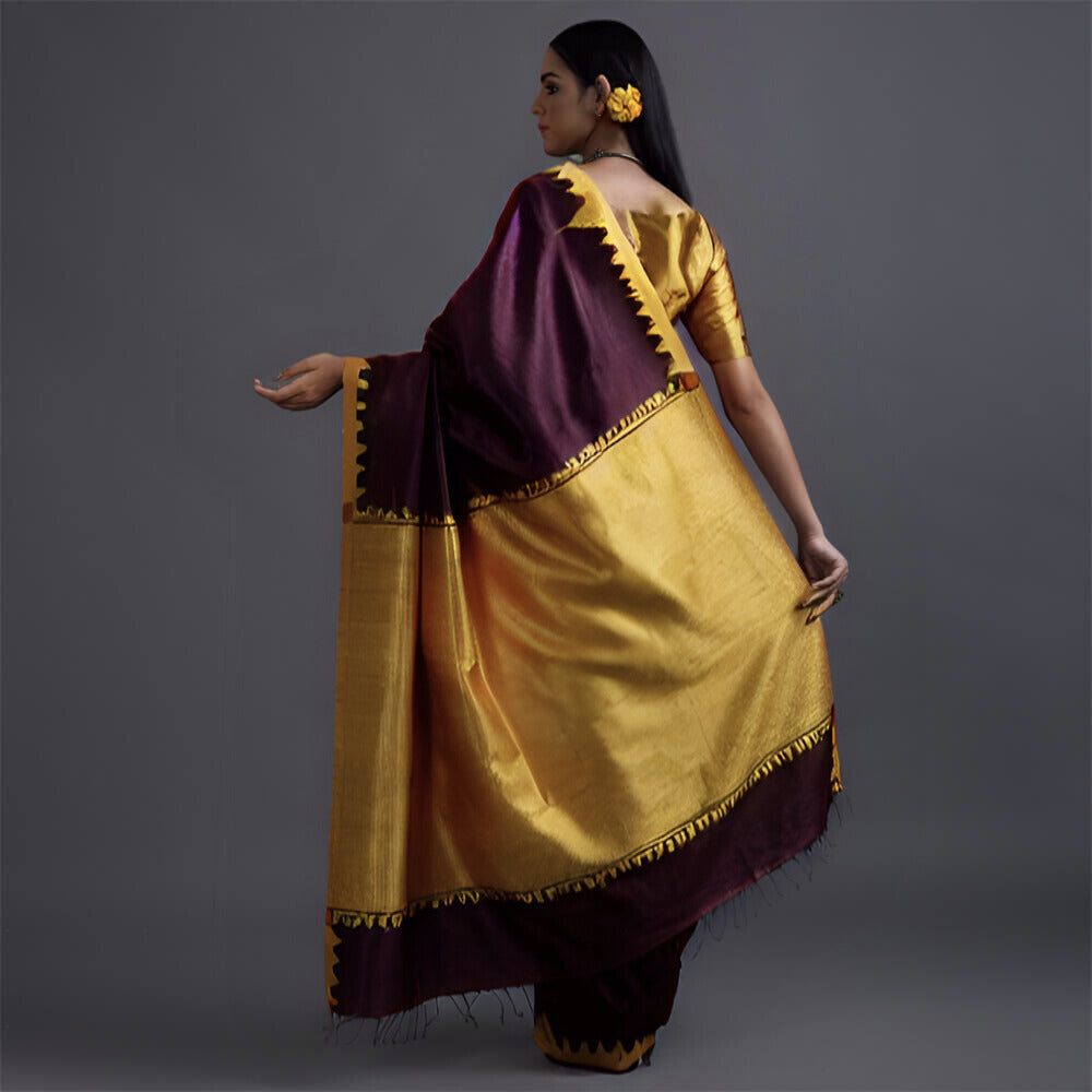 Kumbha Handwoven Tussar Silk Saree - Midnight Maroon