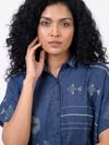 Handwoven Ikat Tussar Silk Shirt Indigo