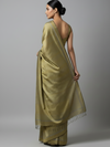 GOONJ Thippa Ikat Handwoven Silk Saree- Olive Mauve