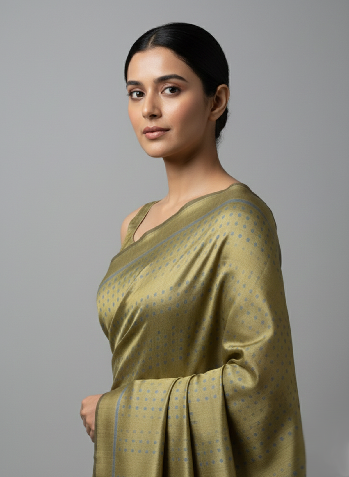 GOONJ Thippa Ikat Handwoven Silk Saree- Olive Mauve