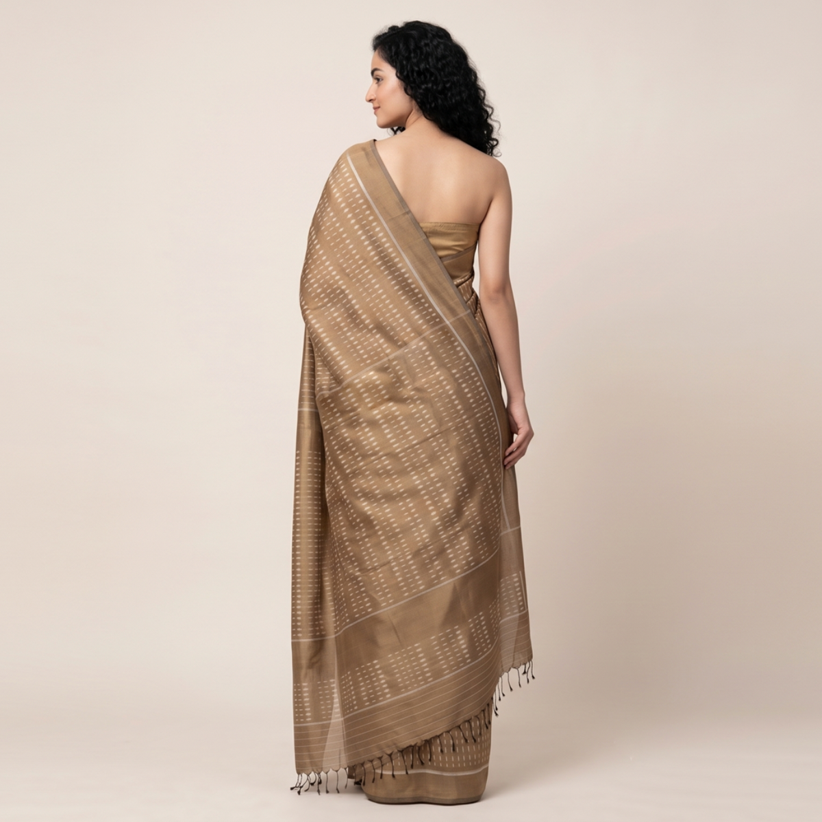 GOONJ Thippa Ikat Handwoven Silk Saree -  Ochre
