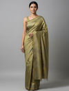 GOONJ Thippa Ikat Handwoven Silk Saree- Olive Mauve