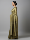 GOONJ Thippa Ikat Handwoven Silk Saree- Olive Mauve