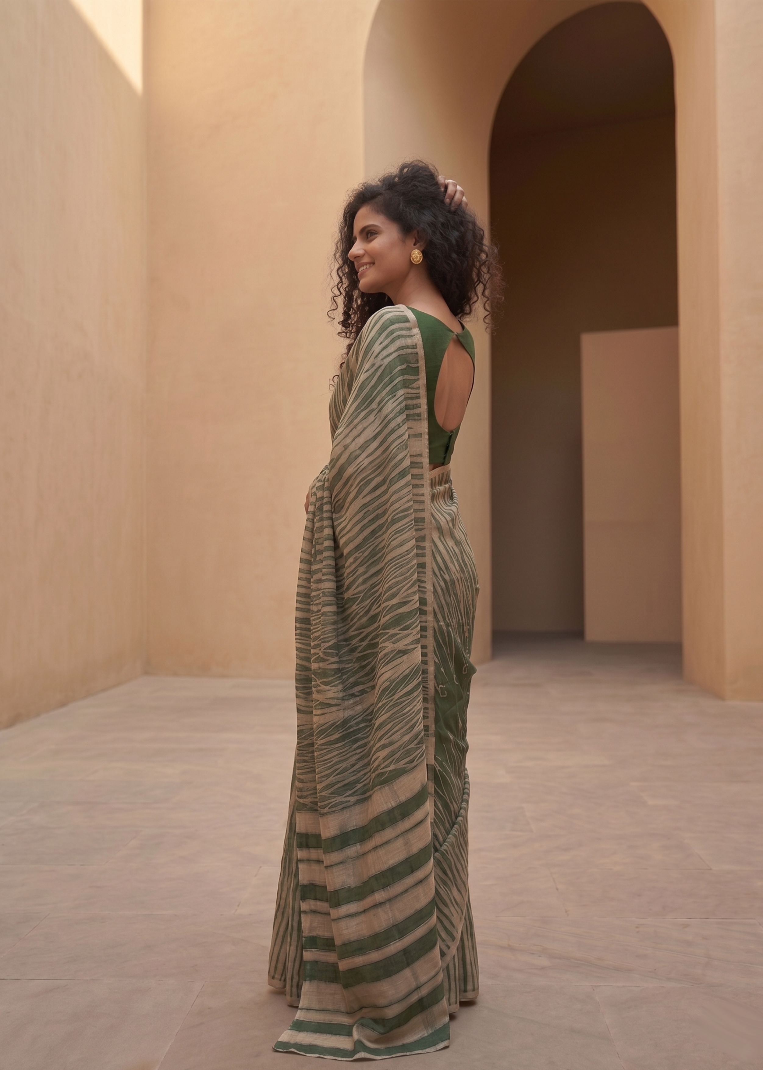 Dabu Doop  Tussar Silk Sari -Green
