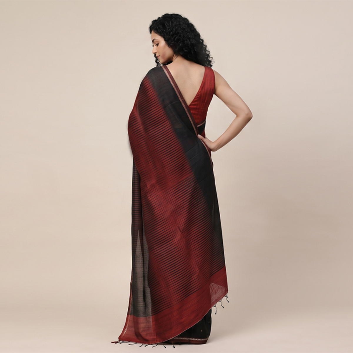 JWALA Handwoven Silk Ikat Saree - Black Red