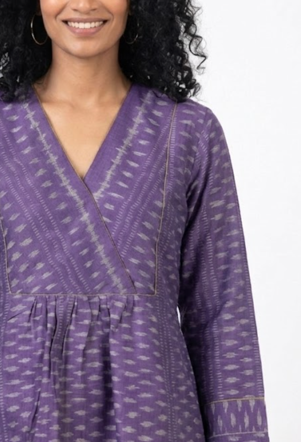 Handwoven Ikat Tussar Silk Tunic Purple