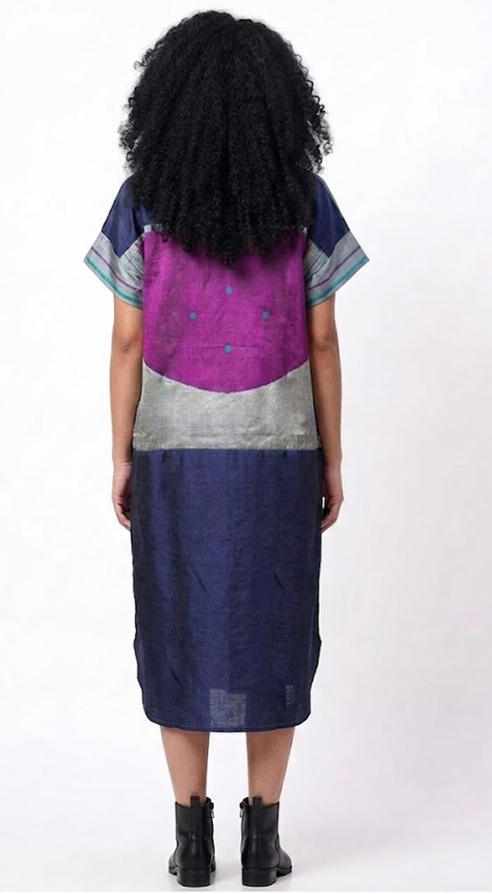 Handwoven Ikat Silk Shirt Dress Indigo
