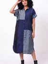 Handwoven Ikat Silk Shirt Dress Indigo