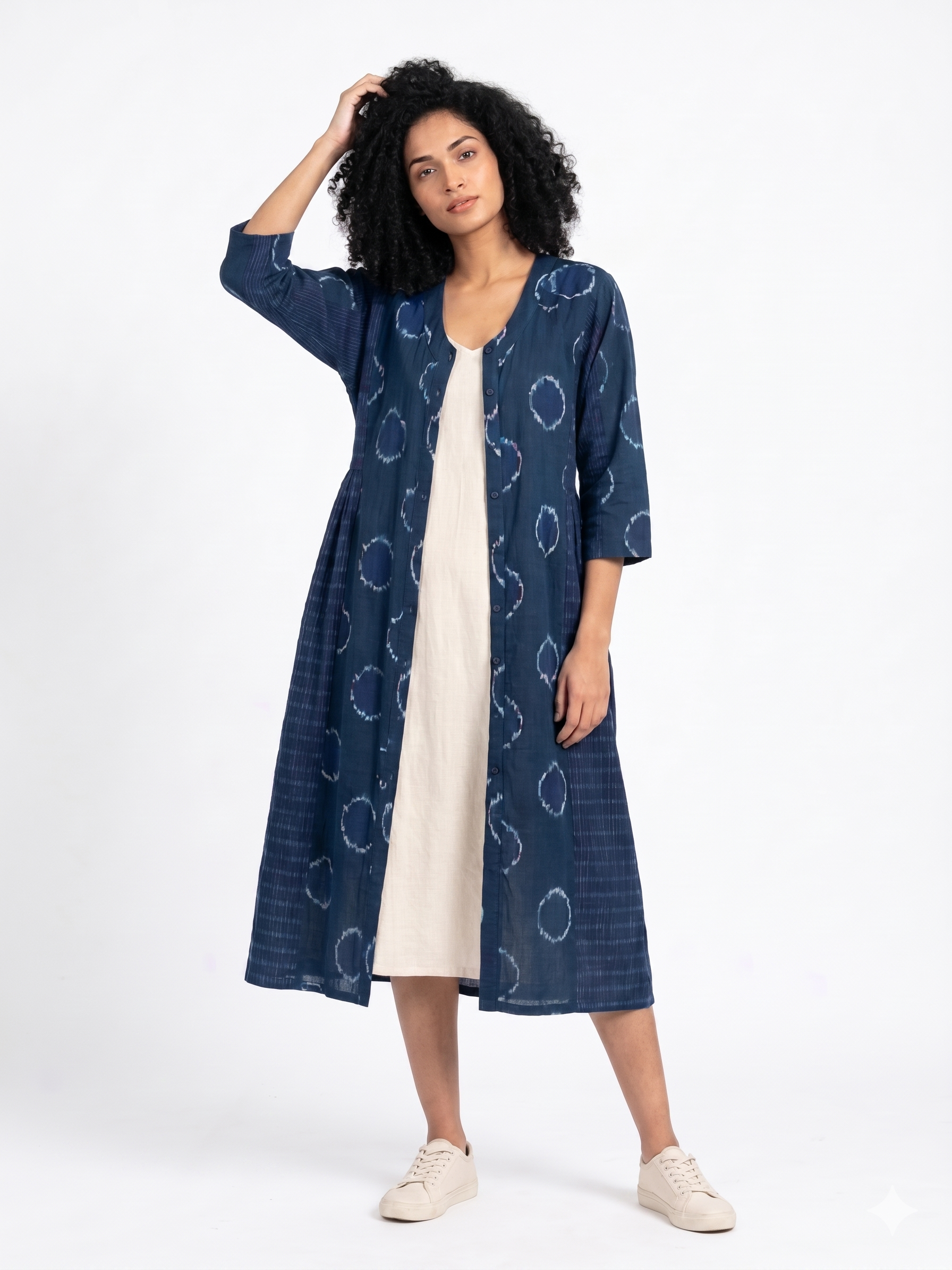 Handwoven Cotton Gathered Dress Cerulean