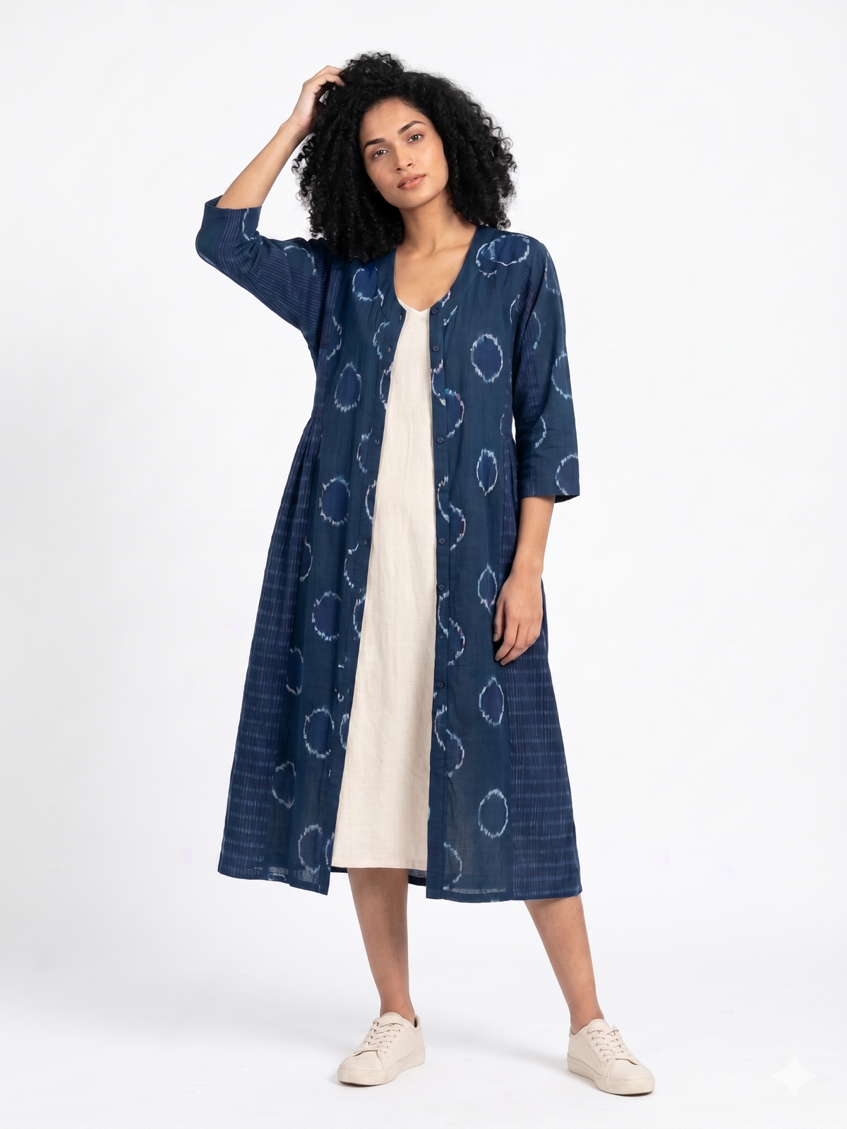 Handwoven Cotton Gathered Dress Cerulean