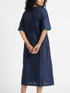 Handwoven Ikat Silk Anarkali Dress Indigo