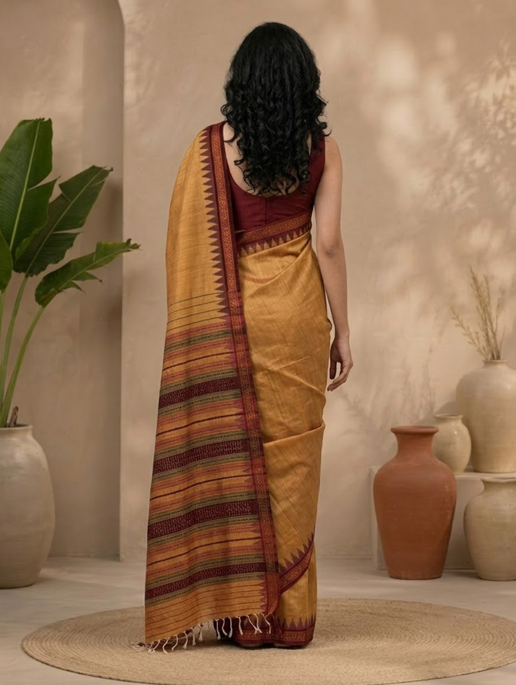 Machali Ikat Kumbha Tussar Silk Peach