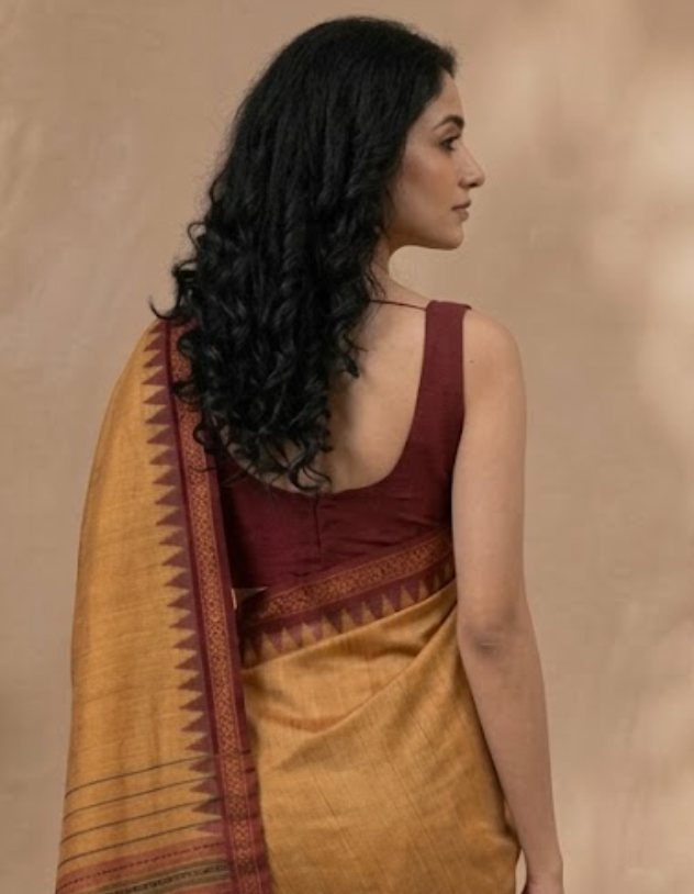 Machali Ikat Kumbha Tussar Silk Peach
