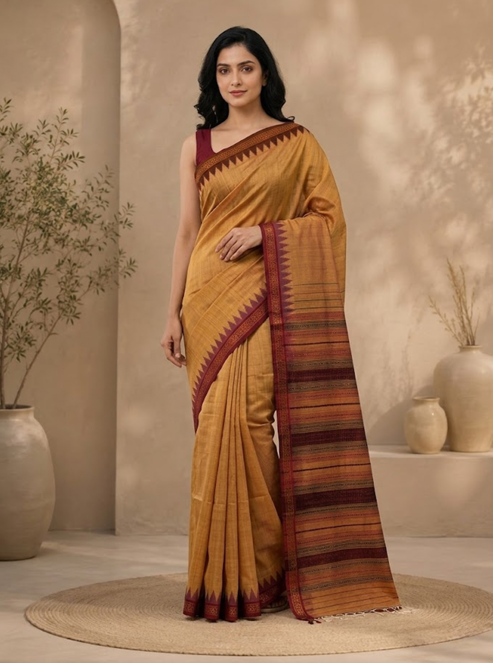 Machali Ikat Kumbha Tussar Silk Peach