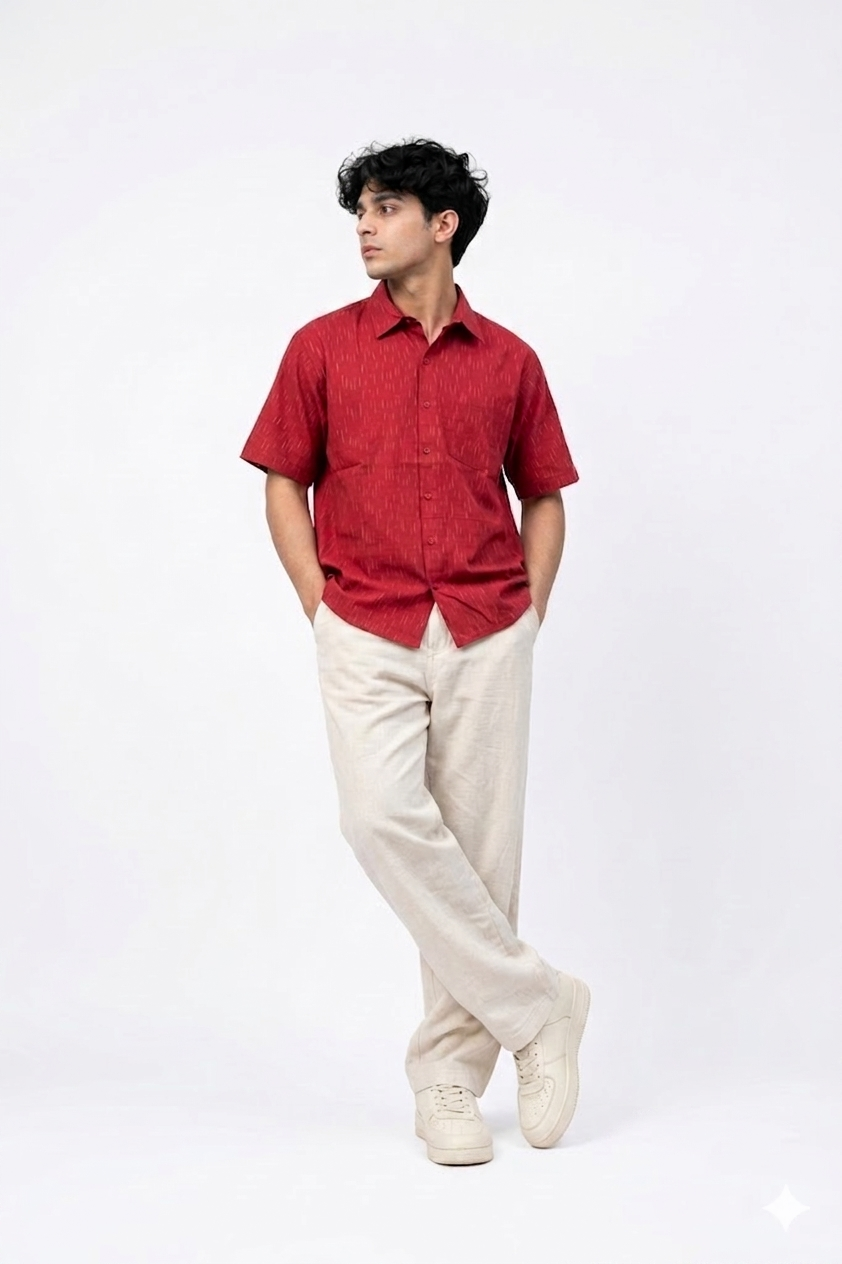 Handwoven Cotton Unisex Shirt Red