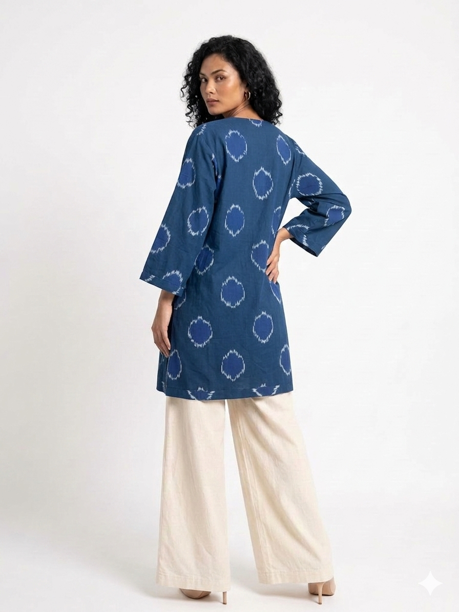 Handwoven Ikat Silk Reversible Jacket Indigo