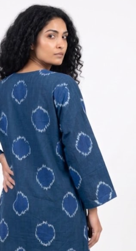 Handwoven Ikat Silk Reversible Jacket Indigo