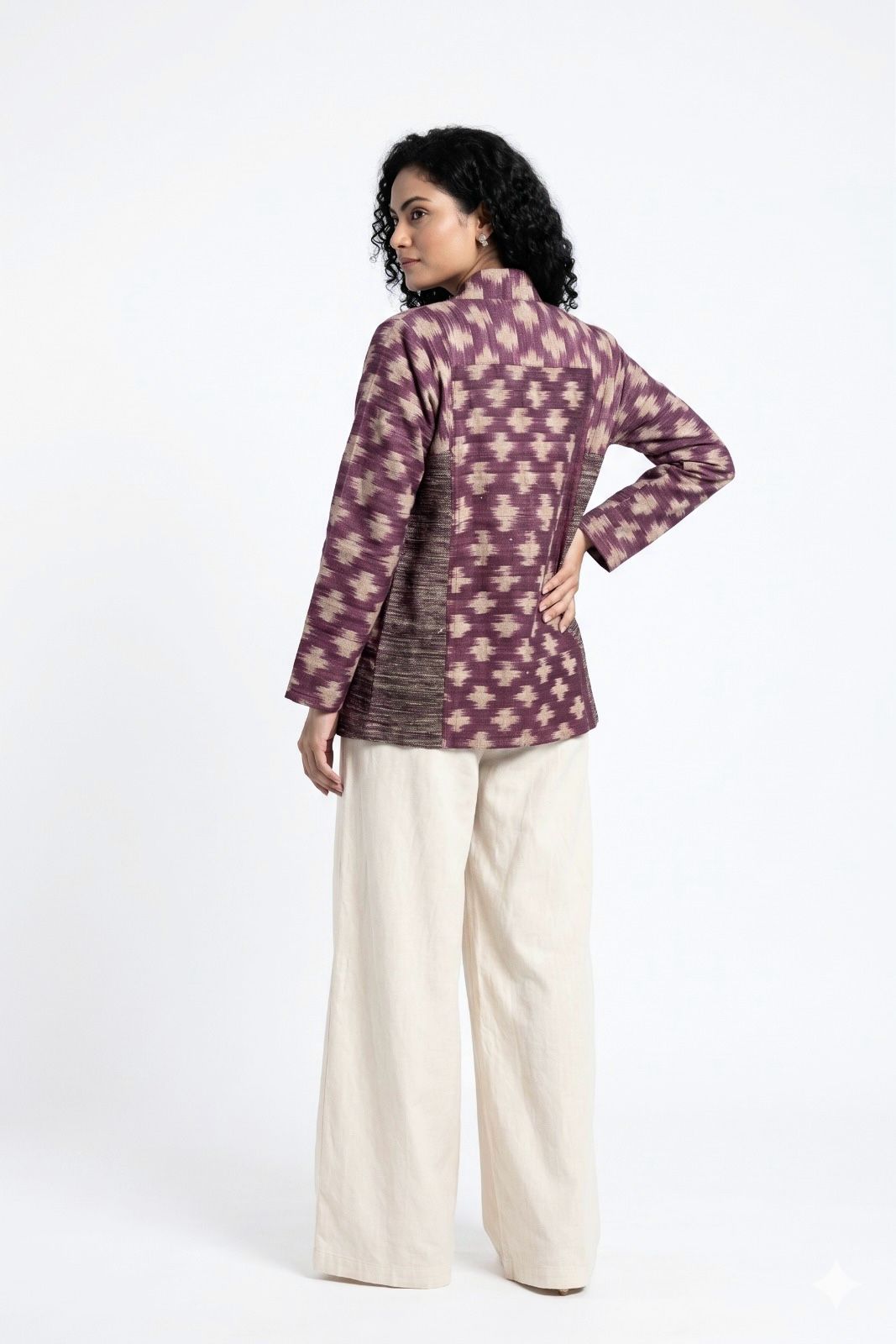 Handwoven Ikat  Ahimsa Tussar Silk Jacket- Purple