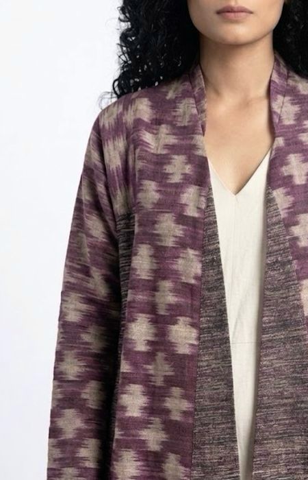 Handwoven Ikat  Ahimsa Tussar Silk Jacket- Purple