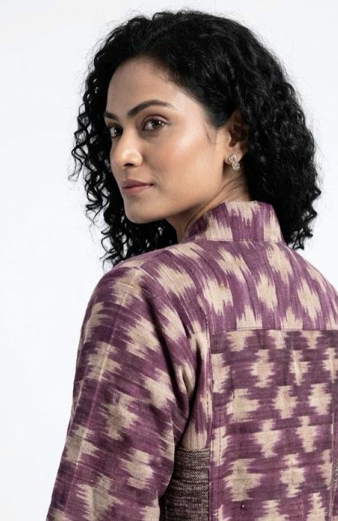 Handwoven Ikat  Ahimsa Tussar Silk Jacket- Purple