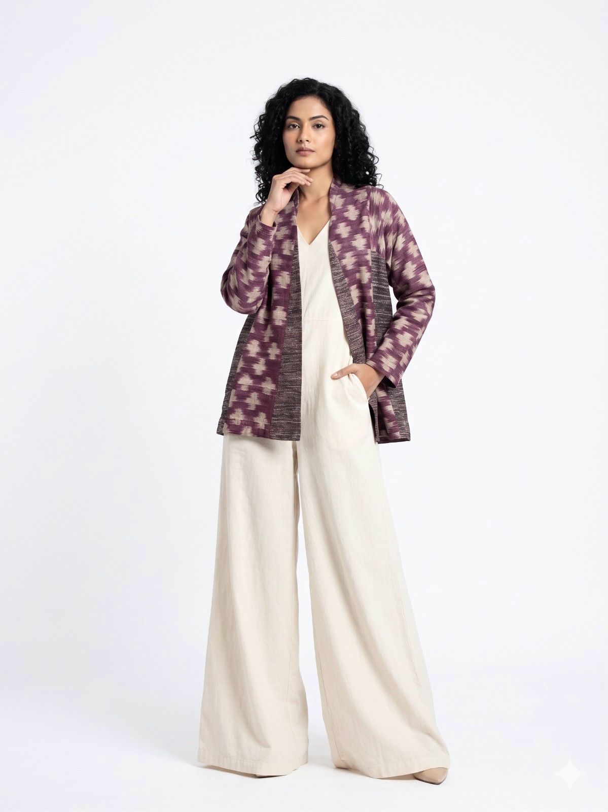 Handwoven Ikat  Ahimsa Tussar Silk Jacket- Purple